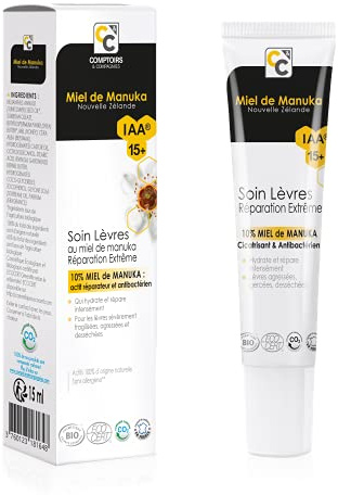 COMPTOIRS ET COMPAGNIES - Soin Lèvres Réparation Extrême au Miel de Manuka IAA15+ - Favorise la Réparation des Lèvres - Certifié Bio - 15ml