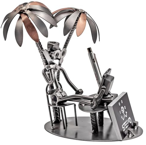 STEEMO Schraubenmännchen Büro Reisebüro Palme Reisen Arbeiten Visitenkartenhalter Deko-Geschenk 23x17x21 cm