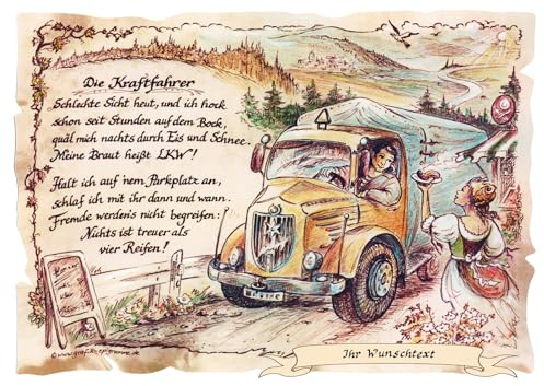 Die Staffelei Geschenk Kraftfahrer A4 (29,7cm x 21cm) mit Wunschtext | Witziges Gedicht mit liebevoller Zeichnung auf hochwertigem Papier/besondere Geschenkidee