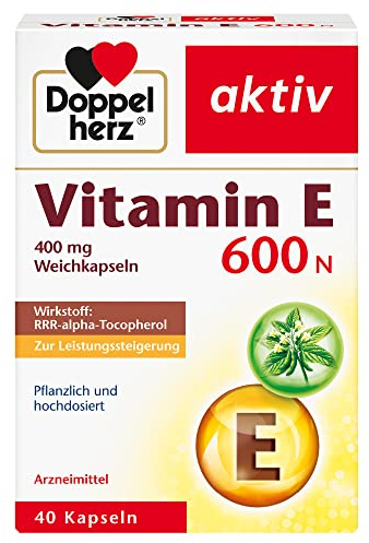 Doppelherz Vitamin E 600 N Weichkapseln – Arzneimittel pflanzlich und hochdosiert – Vitamin E zur Leistungssteigerung – 40 Kapseln