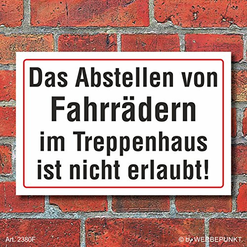 Schild Abstellen von Fahrrädern im Treppenhaus verboten 300 x 200 mm | 3 mm Alu-Verbund, wetterfester UV-Direktdruck, robust und langlebig, Made in Germany