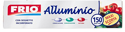 FRIO - Alluminio rotolo alimenti, carta alluminio 150 metri con Seghetto Incorporato, per cucina professionale, carta argentata cucina confezione scorta. Duttile, passa dal gelo al frigo al forno