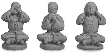 gartendekoparadies.de DREI Buddhas im Set, Steinfigur, H. 25 cm, 11 kg, Grau, Frostsicher aus Steinguss für Außenbereich