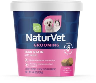 NaturVet – Tear Stain Plus Lutein – Eliminates Unsightly Tear Stains – Enhanced with Cranberry Extract, Marshmallow Root & Oregon Grape Root – for Dogs & Cats – 70 Soft Chews