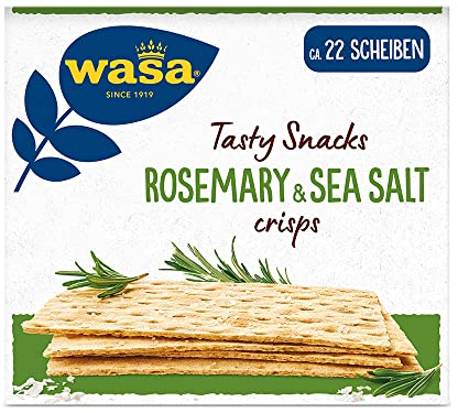 Wasa Tasty Snacks Crisps Rosmarin & Meersalz 190g | Extra dünner Knäckebrot-Snack mit Rosmarin und Meersalz, 2 Packs, Ideal zum Snacken