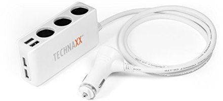 Technaxx Autoladegerät Halterung TE11 mit 4-Port USB-Anschlüssen und 3-fach Kfz-Verteiler für Smartphone/Tablet