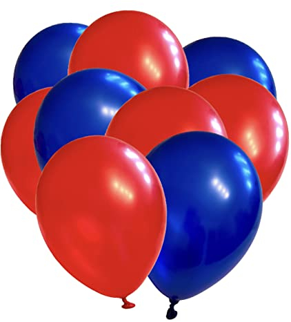 50 globos metálicos, 27 cm, azul y rojo, globos de látex para cumpleaños, cumpleaños infantiles, fiestas, bodas y festivales, adecuados para aire y helio, fabricación de la UE Partyloon