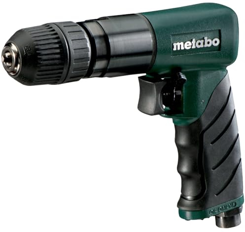 metabo Druckluft-Bohrmaschine DB 10, Pneumatikbohrer, 10 mm Bohrfutter | 6,2 bar Arbeitsdruck, 360 l/min Luftbedarf, 1800 U/min, inkl. EURO, ARO/Orion, ISO Stecknippel 1/4 Zoll und Öl-Fläschchen