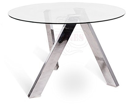 STONES HOME FURNITURE, Tavolo Rotondo Fisso in Vetro Temperato e Gambe in Metallo, Tavolo da Pranzo Moderno da 4 Posti, Modello Rondò, Base Colore Grigio Cromato, 120 x 120 H 75 cm