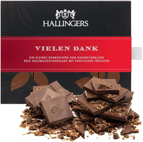 Hallingers Genuss Manufaktur Schokolade Weihnachts-Geschenk - Tafel handgeschöpften Edelkakaos ohne Alkohol edler Karton Vielen Dank Mango-Vanille, Weihnachten für Frauen Männer