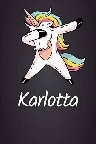 Karlotta: DIN A5 (6'x9') Notizbuch mit 120 linierten Seiten - Personalisiertes Journal | Tagebuch | Poesiealbum | Notizheft mit süßem Einhorn als ... oder zum Geburtstag für Frauen und Mädchen