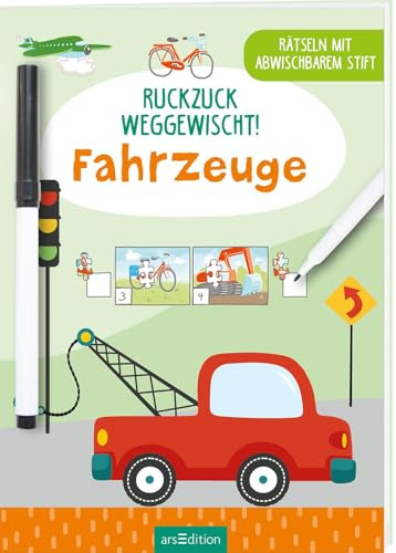 Ruckzuck weggewischt! Fahrzeuge: Rätseln mit abwischbarem Stift | Rätselheft zum Immer-wieder-Lösen für Kinder ab 4 Jahren