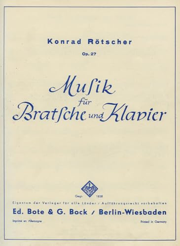Musik für Bratsche und Klavier: op. 27. Viola und Klavier.