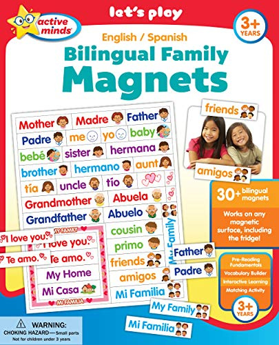 Active Minds Bilingual Family Magnets | Spanish and English Vocabulary Skills (Ages 5 and Up)