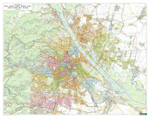 freytag & berndt Poster Wien, Stadtplan rosa 1:20.000: Wandplan, Bezirke mehrfarbig, Großformat 155 x 120 cm