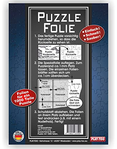 Play-Too Puzzlefolie 10 Blatt - Puzzlekleber! Einfach! Schnell! Sauber! hält Superfest! Optimal für 1 x 1000 Teile oder 2 x 500 Teile Puzzle Made in Germany
