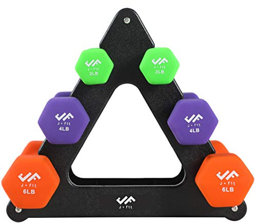 JFIT Dumbbell Set w/Durable Rack, Double Neoprene Coated Workout Weights, Solid Design Rack, 24 LB Set