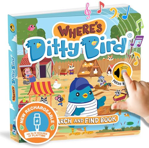 DITTY BIRD Libro de sonidos para bebés: Nuestro libro musical para bebés es el juguete perfecto para niños de 1 año y niña de 1 año. Juguete educativo para niños pequeños.