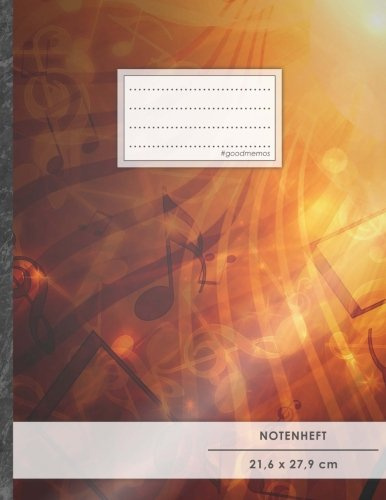 Notenheft: DIN A4 • 48 Seiten, 24 Blatt, 12 Systeme, „Flashlight“ • Original #GoodMemos Schulheft • Mit Inhaltsverzeichnis und Seitenzahlen, Noten-Lineatur 14