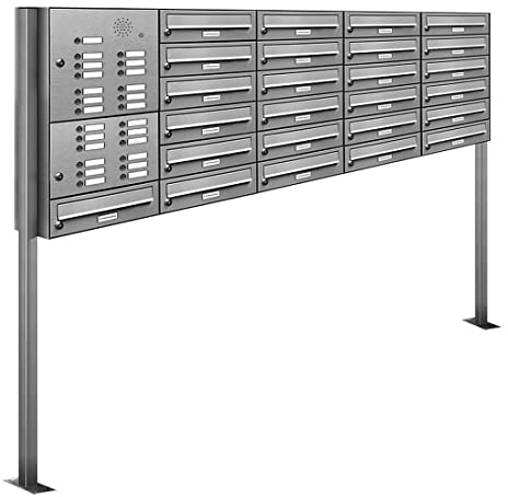 AL Briefkastensysteme 25er Edelstahl Standbriefkasten mit Klingel rostfrei als 25 Fach Briefkastenanlage in Postkasten Briefkasten Design modern