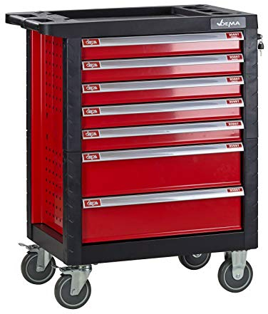 DEMA Werkstattwagen Carlos – 7 Schubladen, pulverbeschichtet, breite Lenkrollen mit Bremsen, Arbeitsplatte, Zylinderschloss – Robuster Werkzeugwagen für Werkstatt und Garage