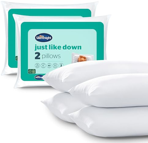 Silentnight Just Like Down Pillow - Filled with Hollowfibre Down-Like Feel - Extra Comfort & Warmth - Soft Medium Support for Head & Neck - Hypoallergenic & Machine Washable - 4 Pillows