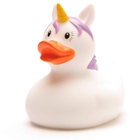 Badeente I Einhorn Quietscheente Weiss I Quietscheentchen I L: 9,5 cm I inkl. Badeenten-Schlüsselanhänger im Set