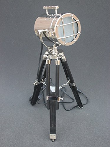 THORINSTRUMENTS Lampada da scrivania vintage con treppiede, in legno, finitura cromata/argento e treppiede marrone