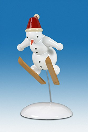 Rudolphs Schatzkiste Holzfigur Schneemann Skispringer Höhe 6,5cm NEU Schneemänner Seiffen Erzgebirge Figur Dekoration Holzfiguren Weihnachten Fensterschmuck Spielzeug Deko Weihnachtsfigur Er