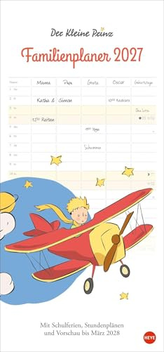 Der Kleine Prinz Familienplaner 2027: Familienkalender mit Motiven aus dem Kinderbuch-Klassiker. Wand-Kalender mit 5 Spalten. Terminkalender für Familien