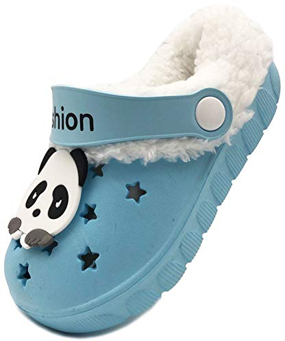 Vorgelen Kinder Winter Clogs Warme Gefüttert Hausschuhe Mädchen Jungen Plüsch Pantoffeln Weichem rutschfeste Gartenschuh Licht Slipper Indoor Outdoor/Blau-B (31/32 EU = Etikettengröße: 200)