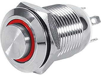 Interruptor de botón de encendido de 12 mm, interruptor de botón pulsador momentáneo de metal impermeable LED circular de 4 pines 1NO(LED rojo)