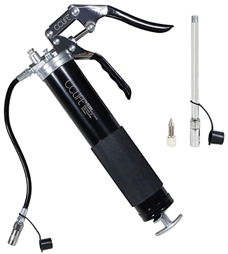 CCLIFE Ingrassatore Manuale 6000 PSI Pompa ingrassatrice professionale con cartuccia da 400 g, Tubo Flessibile, Prolunga in Metallo