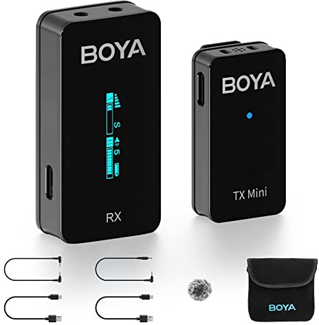 BOYA 2.4GHz Cilp on Wireless Lavalier Microphone for Canon Nikon Sony DSLR Camera Camcorder Android Rechargeable Lapel Mic for Vlogging Video Recording Interview YouTube (BY-XM6-S1-MINI)
