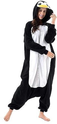 PDYLZWZY Disfraz unisex de dibujos animados para adultos, Halloween, Navidad, ropa de dormir, mono de peluche, pijama de cosplay, pingüino, S