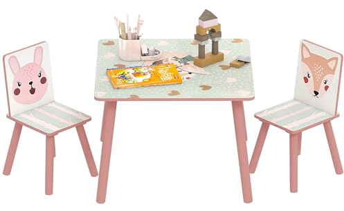 ZONEKIZ Kids Table and Chair Set Toddler Table with 2 Chairs 3 Pieces Pink