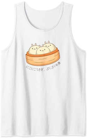 Kawaii Bunny Buns in Traditional Bamboo Steamer,Japanese Pun Tank Top