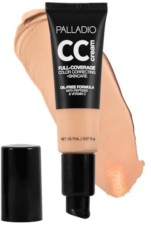 Palladio Full-Coverage Color Correction CC Cream, Oil-Free with Peptides & Vitamin C, Best for Correcting Redness and Uneven Skin Tone, Buildable Foundation Coverage (Light 22N, Neutral Undertone)