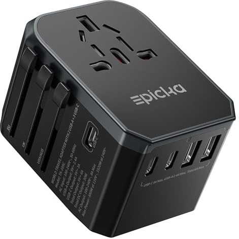 EPICKA Adattatore Universale da Viaggio 30W, Adattatore Presa Universale da Viaggio, Adattatore Giappone da Viaggio con 3 USB-C, 2 USB-A, Adattatore Spina per Italia USA UK Australia, Nero