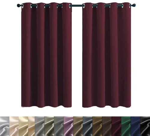 WUXXIANG Tende per Interni Corte 2 Pezzi 80 x 120 cm Tessuto Leggero Decorazione, Tende Oscuranti con Passanti Tende Corte, Decorazione Moderna, per Camera da Letto Moderne, Weinrot