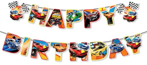 ParPix Rennwagen Happy Birthday Banner, Racing Car Kindergeburtstag Girlande, Rennauto Geburtstagsdeko Banner, Hot Whels Geburtstag Deko Girlande, Cars Geburtstagsgirlande, Race Car Birthday Banners