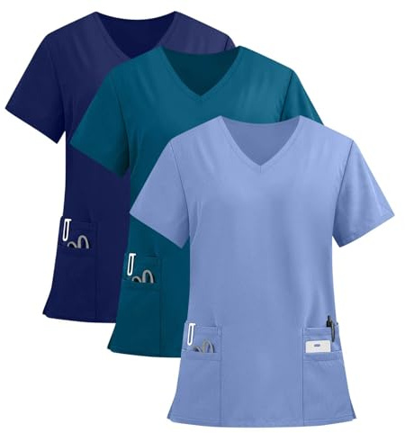 Generisch 3ers Kasacks Damen Altenpflege Schlupfkasack Krankenpfleger Pflegekleidung Medizinisches Uniform V Ausschnitt Pflegeuniformen Arbeitsuniform Locker Berufskleidung Lässig Arbeitskleidung