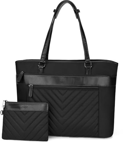 Kasgo Borsa Lavoro Donna, Grande Borsa Spalla Porta Pc 15.6 Pollici Idrorepellente Computer Laptop Tote Bag con Portafoglio per Università Ufficio Viaggio Nero
