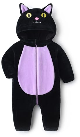 Alaurbeauty Costume de chat noir pour tout-petit - Combinaison mignonne à capuche - Fermeture éclair - Combinaison de neige pour nourrisson garçon et fille - Vêtements d'hiver chauds 0-3T