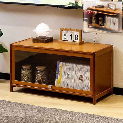 Bambu-Tv-Bord Med Fälldörr, Underhållningscenter, Mediakonsol-Tv-Skåp, Litet Tv-Stativ För Vardagsrum, Sovrum, Kontor, En Färg, 80 Cm/31,5 Tum