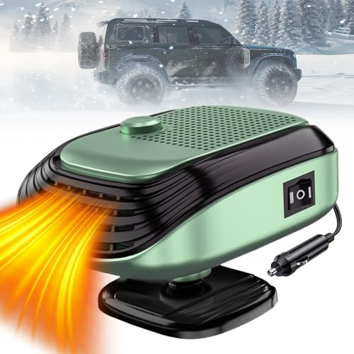 comepew Auto Heizung 12V 150W, 2026 Neu Tragbare Heizlüfter Auto mit 360 Grad Drehung, Standheizung Ventilator Windschutzscheiben Entfroster Demister Zusatzheizung für LKWs, SUV, Van (Grün)