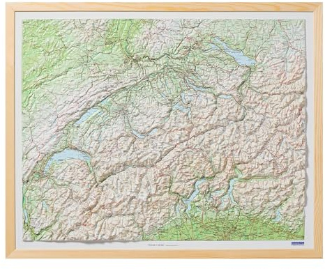 Kümmerly+Frey Relief Karte Schweiz mit Natur-Holzrahmen 1:500.000: 3D Wandkarte