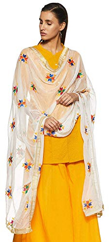 Weavers Villa Women's Indian Handicraft Ethnic Dupatta Embroided Dupatta Chunni/Stole/Scarf, White, Large