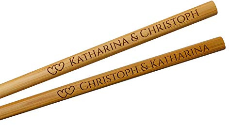 Essstäbchen aus dunklem Bambus mit Gravur – personalisierte Chopsticks – graviertes Stäbchen-Set mit Wunschtext & Motiv – 24 cm – Geschenkidee für Sushi-Liebhaber