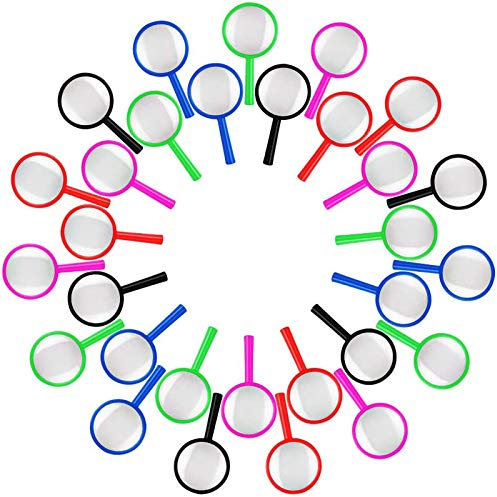 Heqishun 30 Pcs Lupen Set, Kunststoff Mini Lupen Spielzeug Detektive zum Erforschen von Insekten Pflanzen, Detektive Lupe Kinder Set als Mitgebsel Gastgeschenk Giveaways zum geburtstag Party